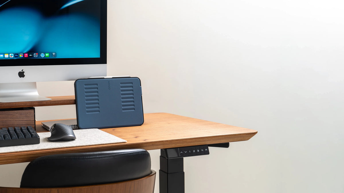 Blue iPad Case on a desk