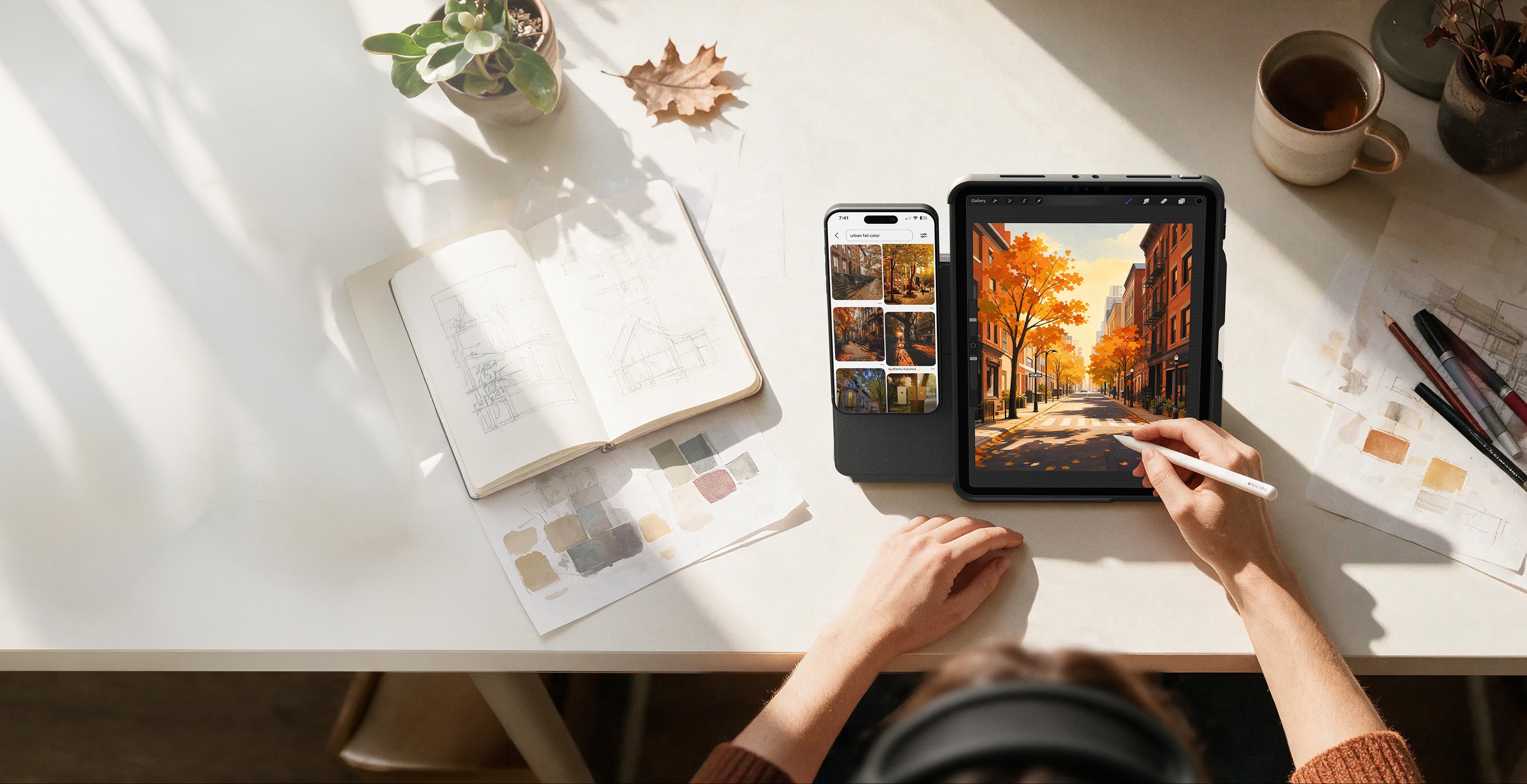360 Case on desk top with artist working