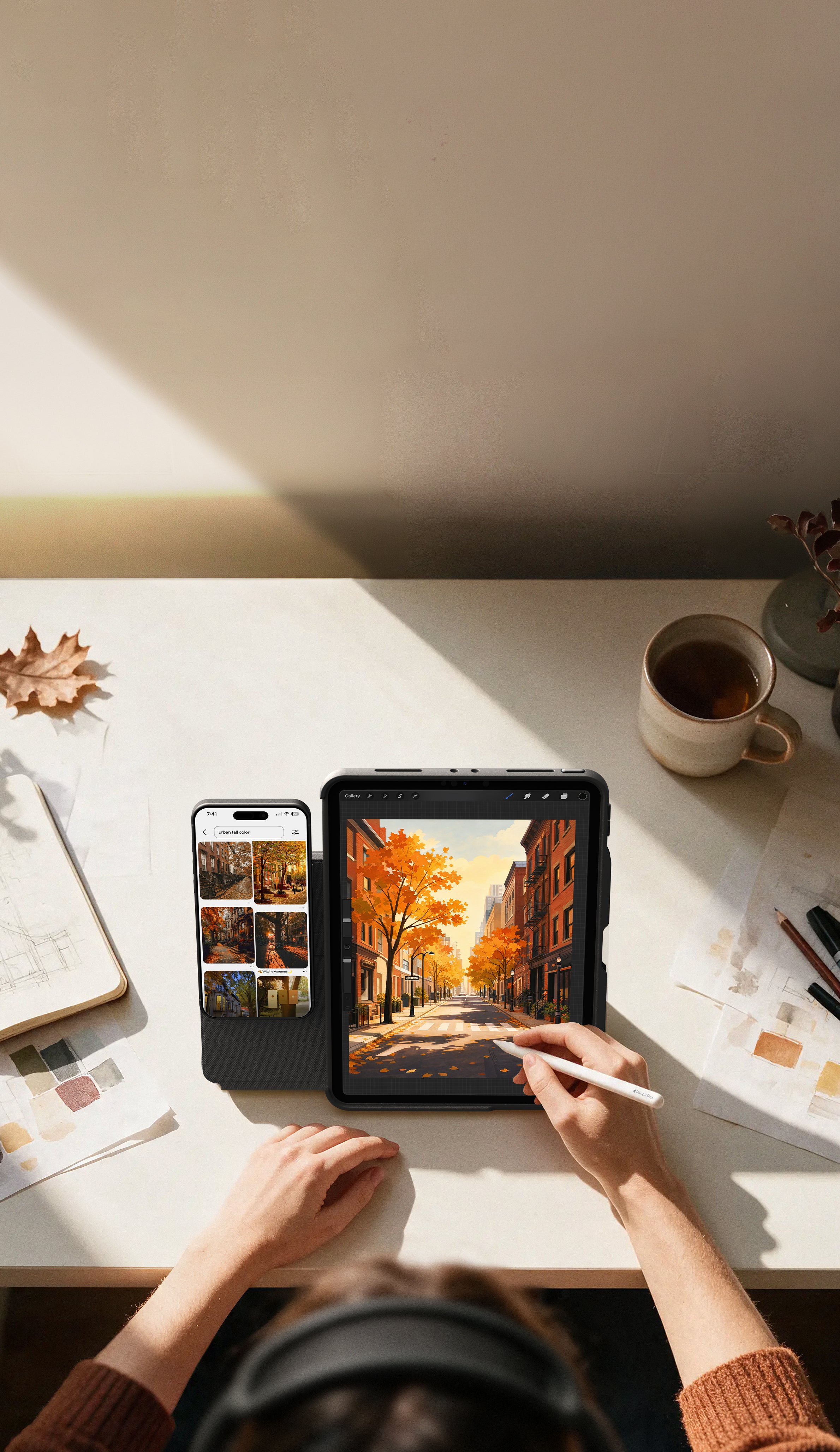 360 Case on desk top with artist working